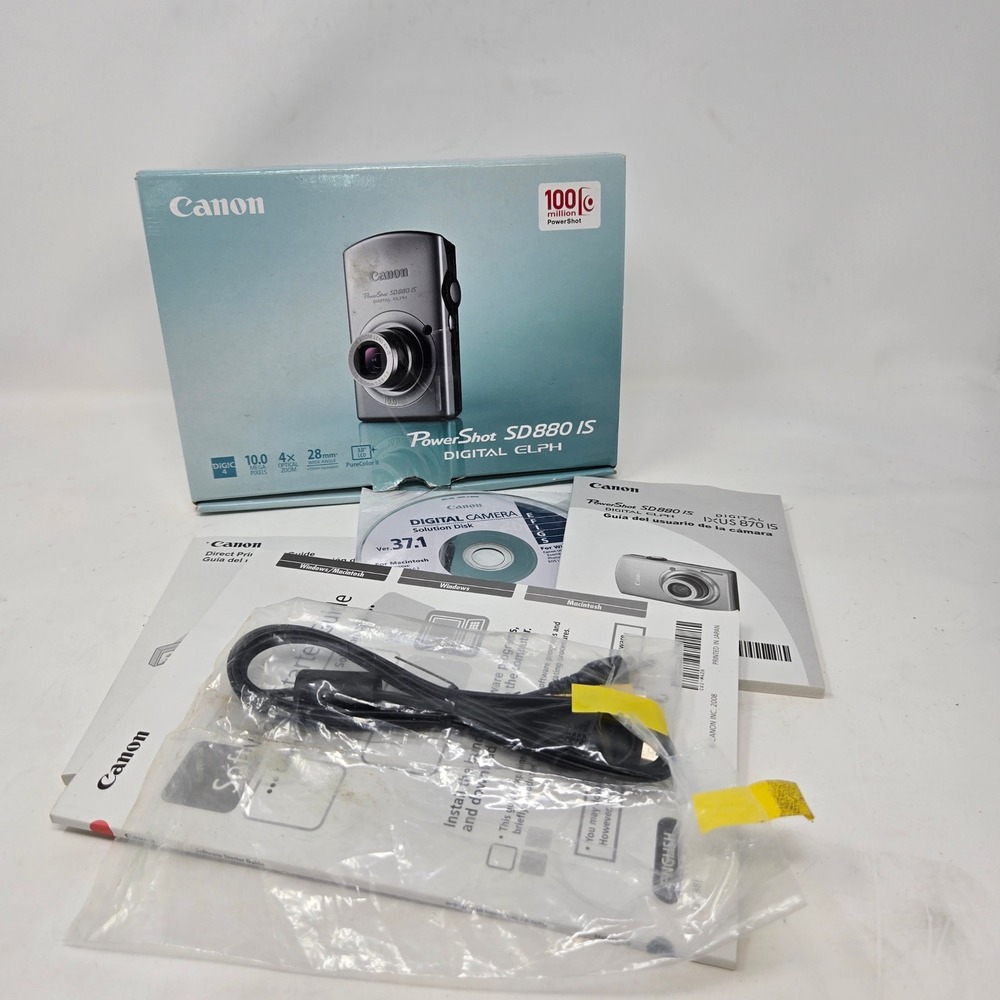 Canon PowerShot SD880 IS Digital ELPH 10.0MP Camera Silver Bundle Boxed PC1308